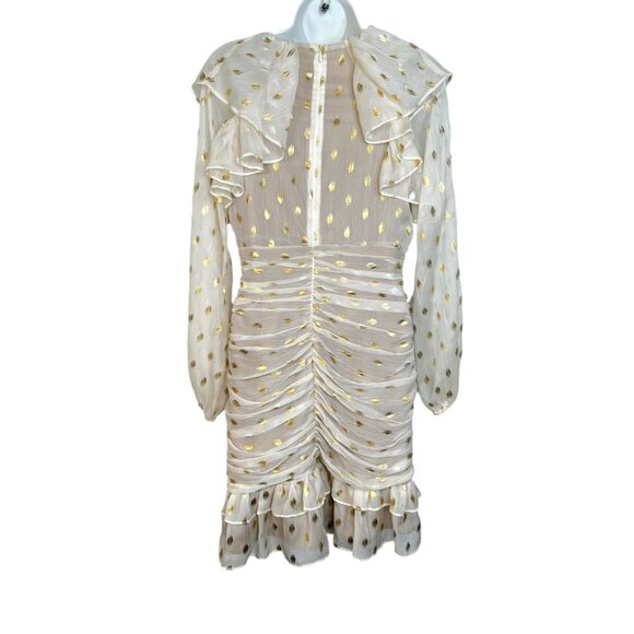 ELLIATT Marta Dress Sheer Ruched Mini Dots Ivory Metallic Gold Cocktail Small - Picture 10 of 14